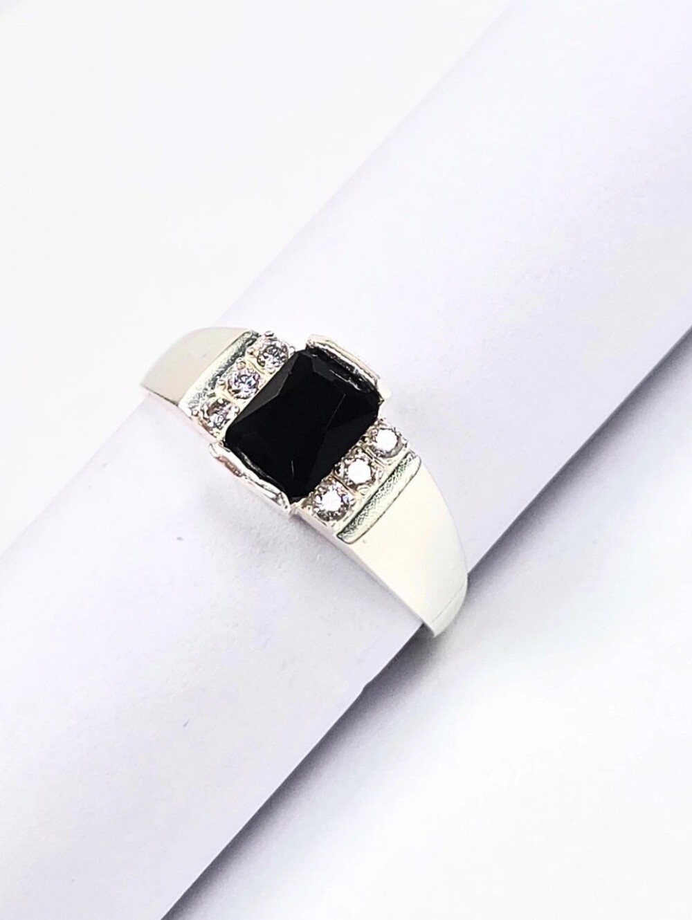 Men's Rectangular Black CZ Ring 925 Sterling Silver Statement Ring Size 11